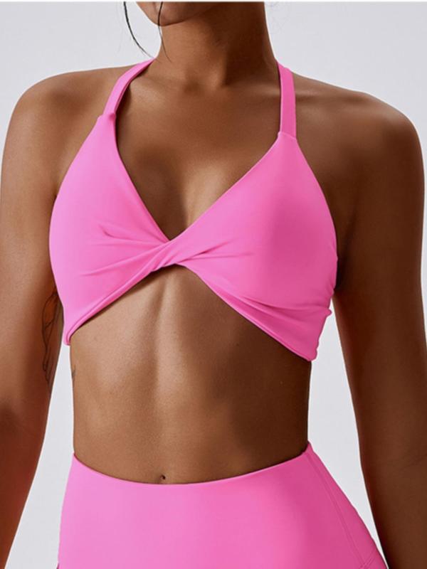 Women's Solid Twist Cut Out Sports Bra, Wireless Sports Bra for Women, Quick-drying High Stretch Seamless Yoga Lingerie Top for Back To School, Pickleball Tennis Bras, Ladies Sportswear, Fall Underwear, Women's Fall Clothing