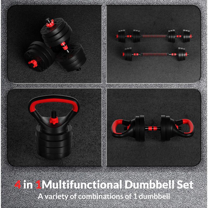 60LB 4-in-1 Portable Changeable Dumbbell, Barbell, and Kettlebell Set with Adjustable Weights