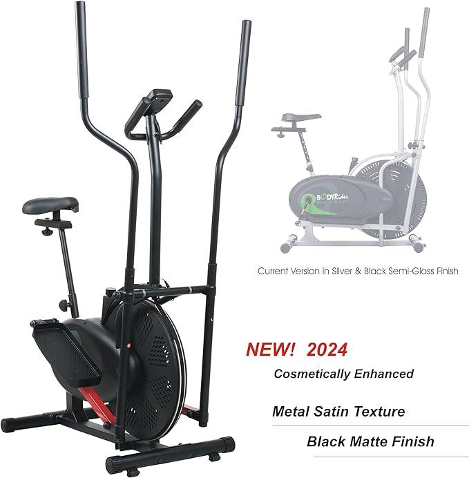 Elliptical Machine and Stationary Bike with Seat and Easy Computer, Dual Trainer 2-in-1 Cardio Exercise Machine, Home Gym, Workout Equipment , Black & grey, One Size