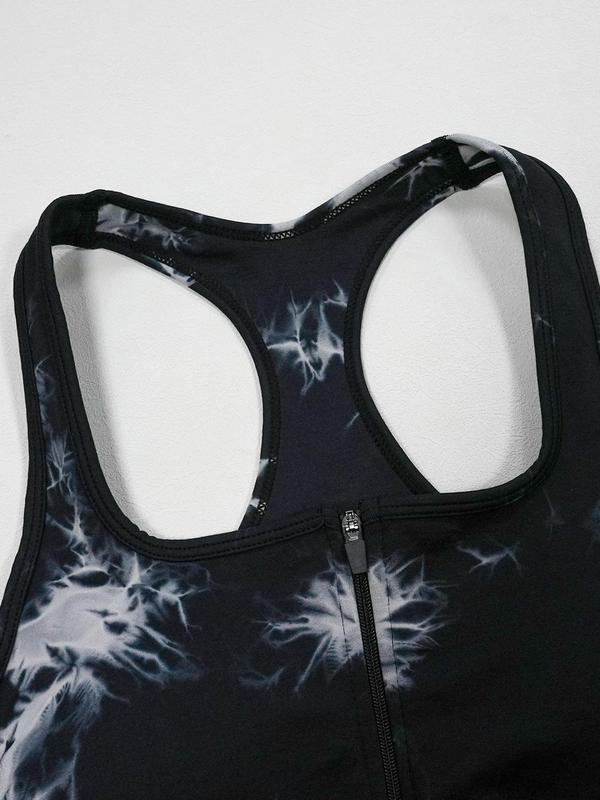 Women's Tie Dye Print Cut Out Zipper Front Sports Bra, High Stretch Seamless Wireless Sports Bra, Ladies Sportswear for Indoor Outdoor Wear