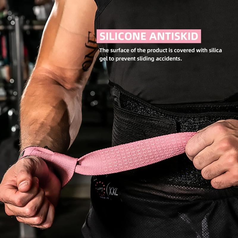 Cotton Hard Pull Wrist Lifting Straps Grips Band-Deadlift Straps with Neoprene Cushioned Wrist Padded and Anti-Skid Silicone - for Weightlifting,