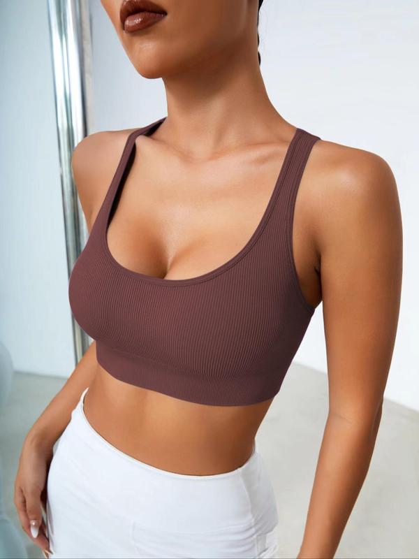 Women's Solid Criss Cross Backless Wireless Sports Bra, Breathable Comfortable Seamless Sports Bra, Ladies Sportswear for Indoor Outdoor Wear, Fall Outfits, Fallfreshness