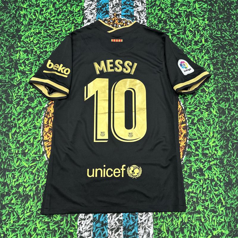 Nike 2021 Barcelona Away Black and Gold Fan Edition Jersey #10 Lionel Messi Soccer Jersey