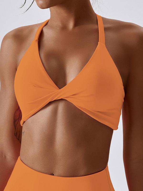 Women's Solid Twist Cut Out Sports Bra, Wireless Sports Bra for Women, Quick-drying High Stretch Seamless Yoga Lingerie Top for Back To School, Pickleball Tennis Bras, Ladies Sportswear, Fall Underwear, Women's Fall Clothing