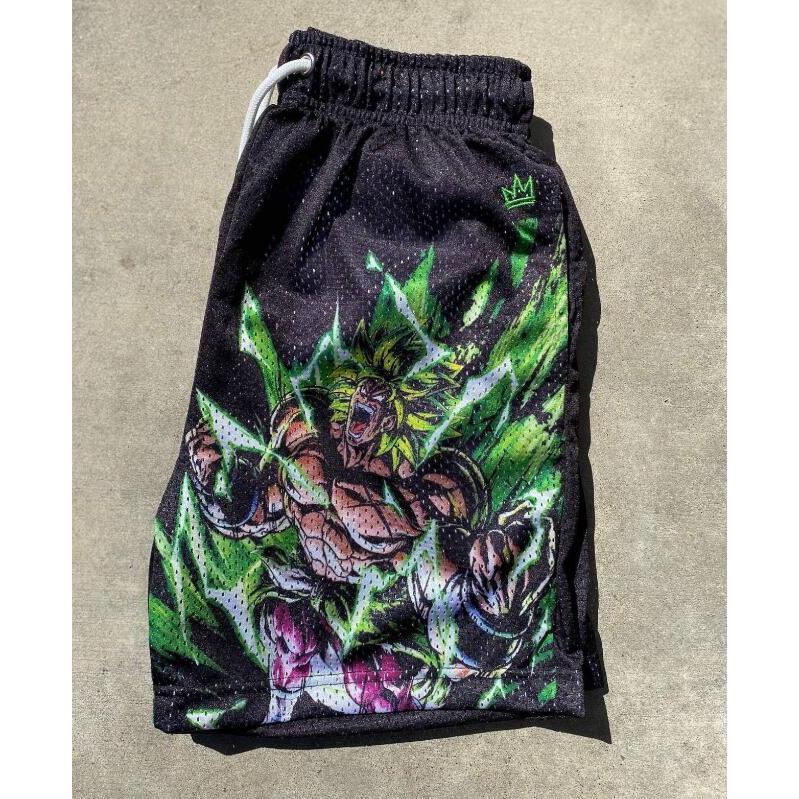 Dragon Ball Broly Power Up Shorts Men's Basketball Shorts Workout Sport Knee Pants With Four Pockets Athletic Sweat Walking Sunmmer Embroidery Shorts S-3XL