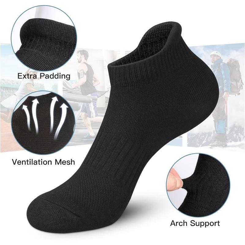 Ankle Athletic Running Socks Low Cut Sports Socks Breathable Cushioned Tab Socks for Men Women 6 Pairs-Pure Black