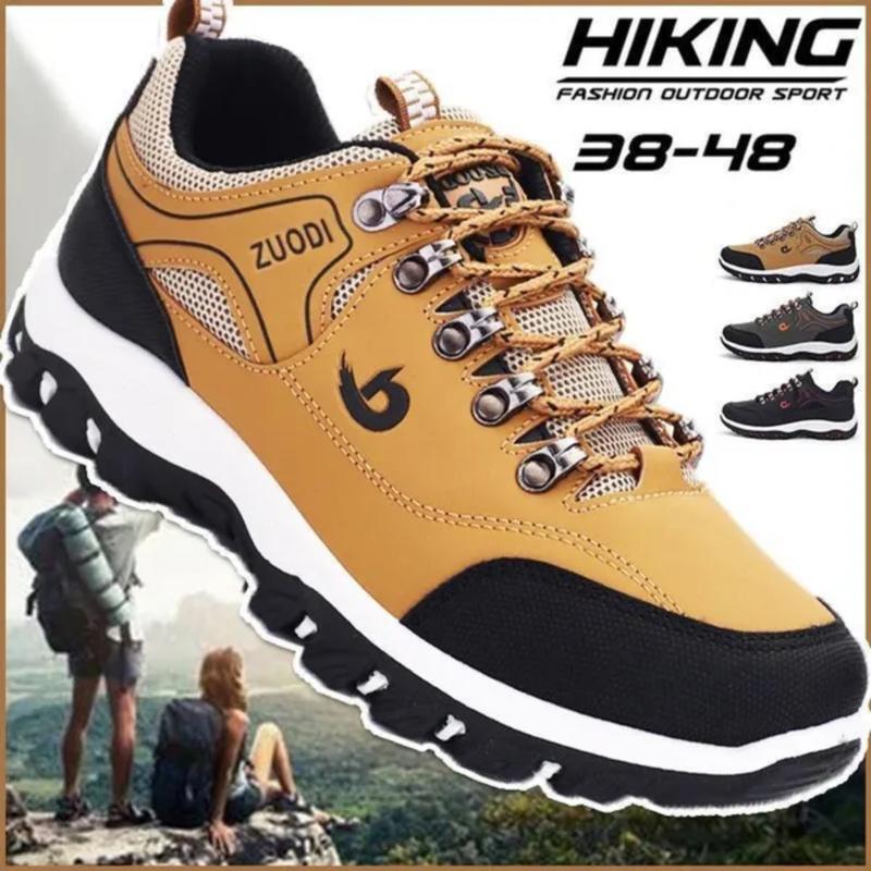 Men Casual Running Camping Shoes Leather Outdoor Sneakers Hiking Shoes Waterproof Non-slip Sport