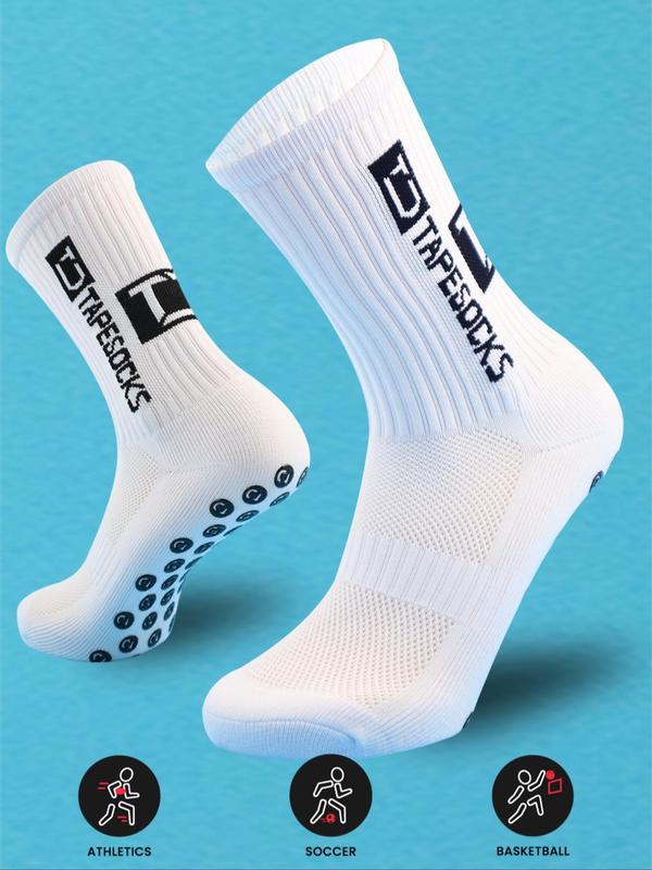 Sporty Men's Triangle Print Grippers Athletic Socks, Sports Non-Slip Soccer Crew Socks, Football Basketball Sports Socks for Men, Fall Outfits, Fallfreshness