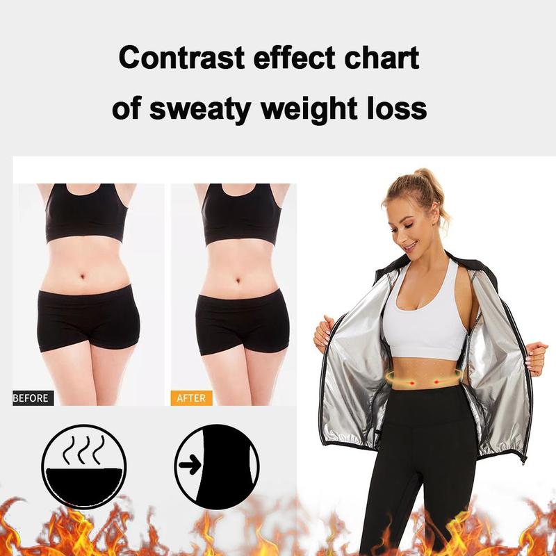 Women's Zippered Sauna Suit with Enhanced Sweat Material, Reflective Silver Accents, Long Sleeves, and Pleated Sleeve Cuffs & Hem for Intense Workouts and Weight Loss,Elevate Your Sweat Experience