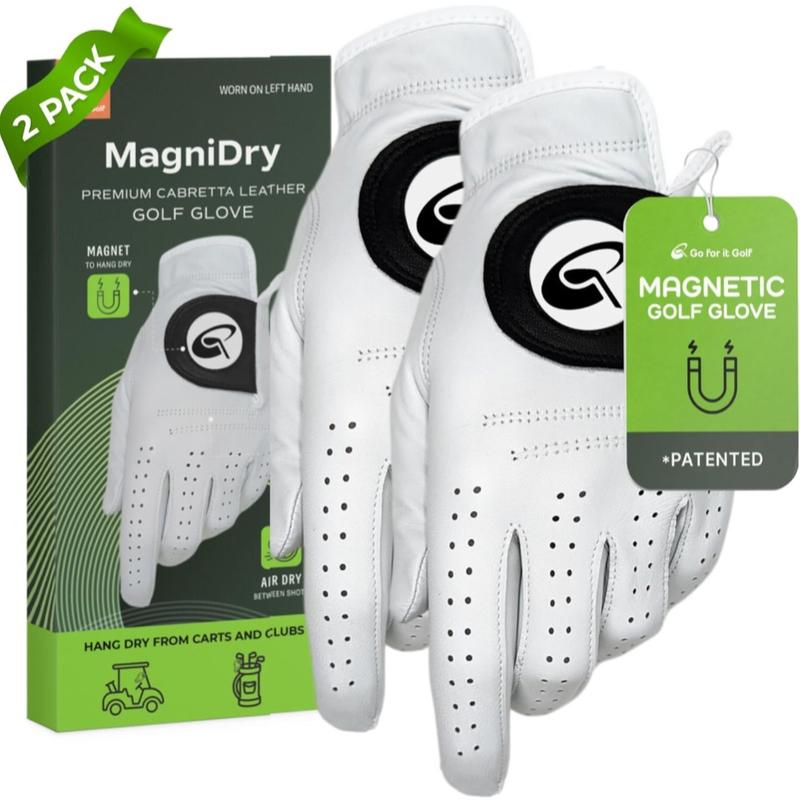 2-Pack Men's Golf Glove Left Hand with Magnetic Strap, Cabretta Leather Dry & Fresh Between Shots, Comfortable and Durable Design (2 Pack) golf gift