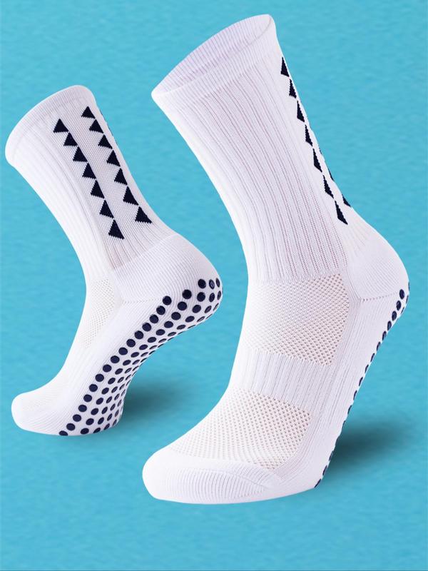 Sporty Men's Triangle Print Grippers Athletic Socks, Sports Non-Slip Soccer Crew Socks, Football Basketball Sports Socks for Men, Fall Outfits, Fallfreshness