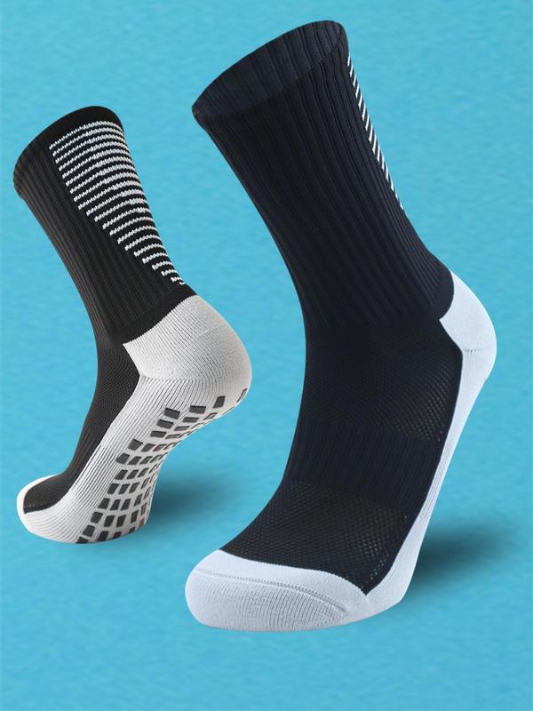 Sporty Men's Triangle Print Grippers Athletic Socks, Sports Non-Slip Soccer Crew Socks, Football Basketball Sports Socks for Men, Fall Outfits, Fallfreshness