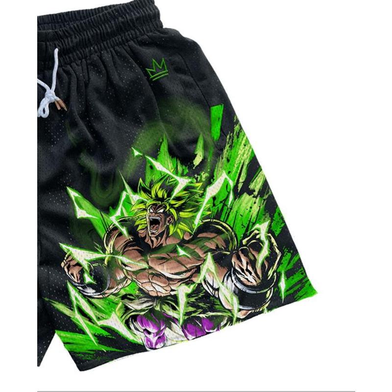 Dragon Ball Broly Power Up Shorts Men's Basketball Shorts Workout Sport Knee Pants With Four Pockets Athletic Sweat Walking Sunmmer Embroidery Shorts S-3XL