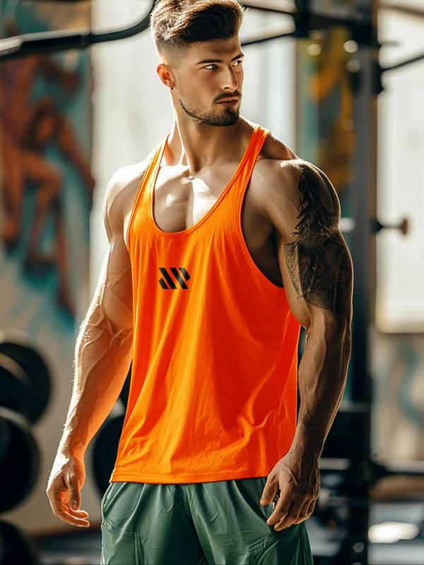 Men's Geometric Print Sports Tank Top, Casual Breathable Comfortable Sports Top for Gym Workout Running, Running Vest, Men's Sportswear for Indoor Outdoor Wear