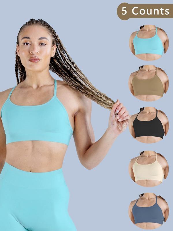 Women's Solid Criss Cross Backless Sports Bra, High Stretch Seamless Yoga Bra, Ladies Sportswear for Indoor Outdoor Wear