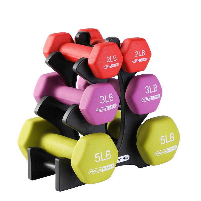 HolaHatha Neoprene Dumbbell Weight Set with Rack