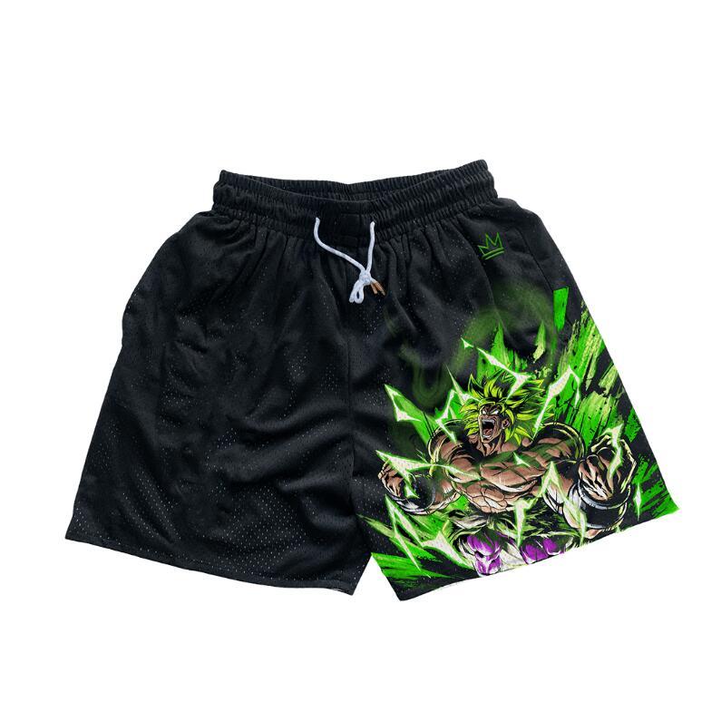 Dragon Ball Broly Power Up Shorts Men's Basketball Shorts Workout Sport Knee Pants With Four Pockets Athletic Sweat Walking Sunmmer Embroidery Shorts S-3XL