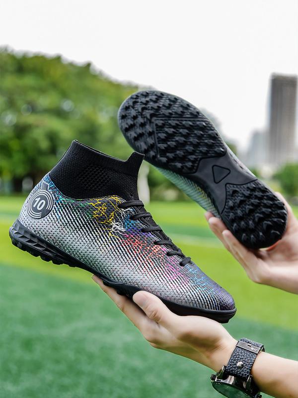 Unisex Sportive Ombre High Top Lace Up Football Shoes, 1 Pair Casual Comfortable Breathable Patchwork Non-slip Football Shoes, Fashionable Football Shoes For Outdoor Training