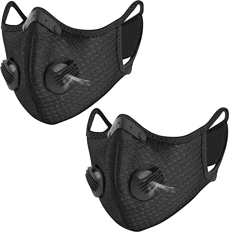 2- Pack Cycling Riding Reusable Dust Face Mask with Breathing Valve PM2.5 Carbon Filter