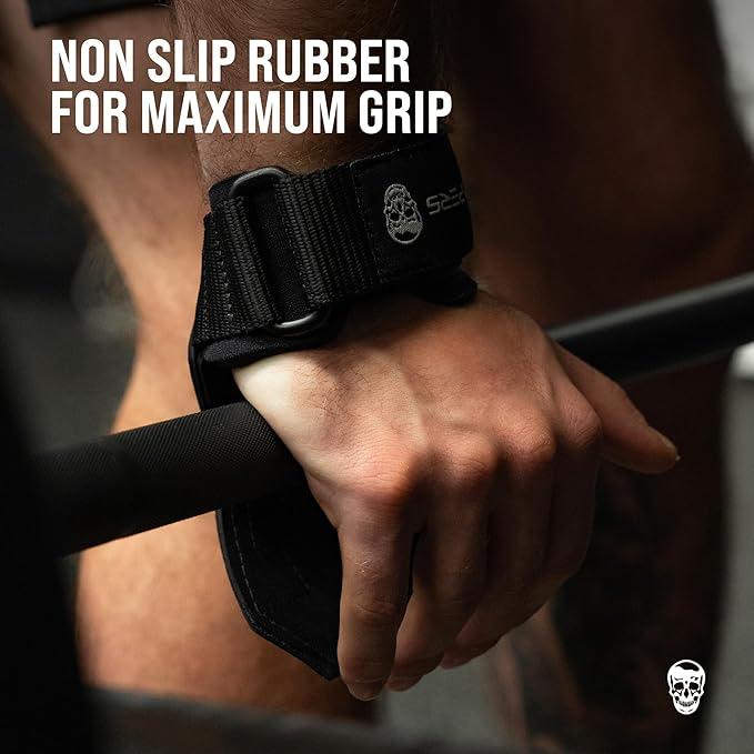 Gymreapers Weight Lifting Grips (Pair) for Heavy Powerlifting, Deadlifts, Rows, Pull Ups, with Neoprene Padded Wrist Wraps Support and Strong Rubber Gloves or Straps for Bodybuilding