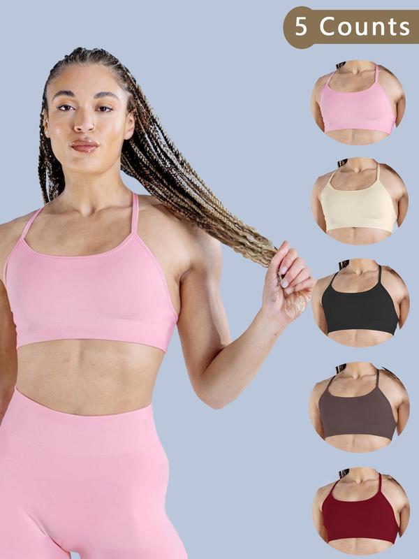 Women's Solid Criss Cross Backless Sports Bra, High Stretch Seamless Yoga Bra, Ladies Sportswear for Indoor Outdoor Wear