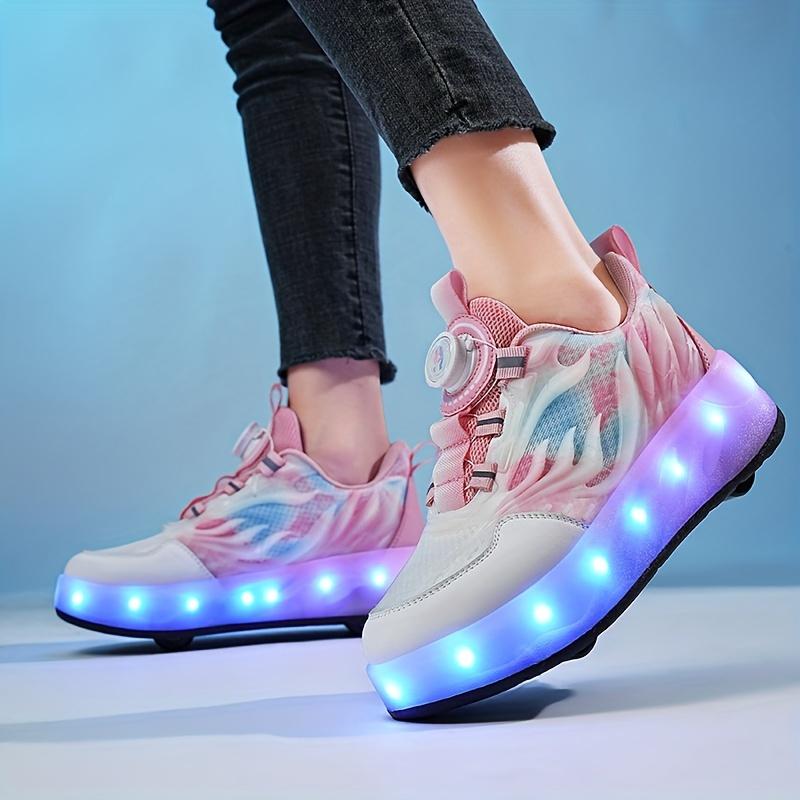 Fashion Roller Shoes With Rotating Buckle, Comfy Detachable Wheel Skate Sneakers For Outdoor