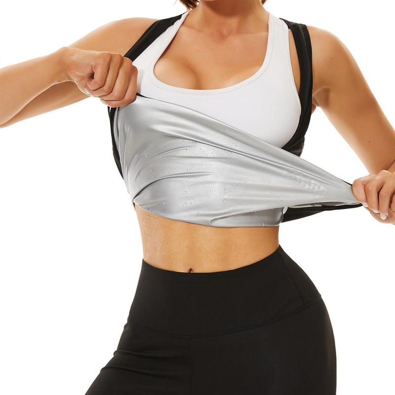 Women's Premium Milk Silk Sauna Top with Advanced Sweat-Inducing Material, Supportive Tank Design, and Eye-Catching Silver Logo for an Unmatched Fitness Experience