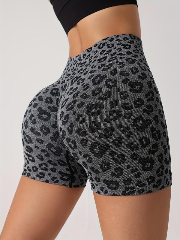 Women's Leopard Print Ruched High Waist Sports Shorts, Casual Comfy Breathable Skinny Shorts for Yoga Gym Workout Running, Gym Shorts, Ladies Sportswear for All Seasons