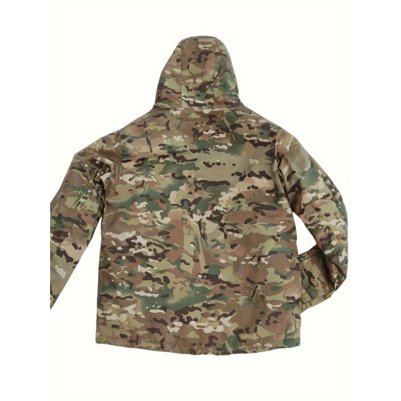 Casual Hooded Camo Fleece Jacket for Men - Cotton Blend 35%, Polyester 65%, Non-Stretch Fabric with Hidden Pockets, Long Sleeve, Winter Season, Hiking & Daily Wear, Water-Resistant Windproof Thick Warm Coat - M65 Tactical Field Jacket