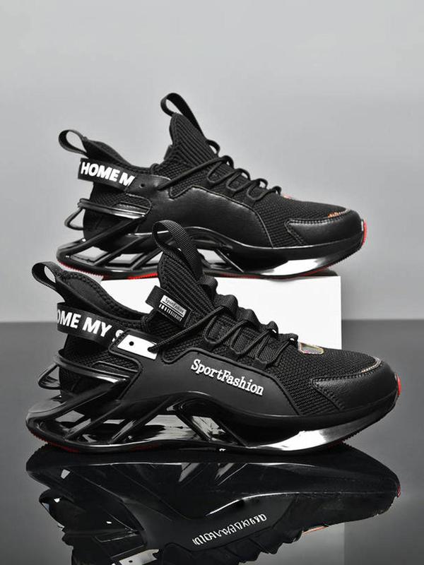 Sporty Men's Letter Print Hollow Out Design Lace Up Running Shoes, Sport Breathable Comfortable Sneakers, Men's Running Shoes, Male All-match Round Toe Sports Shoes for Daily Wear