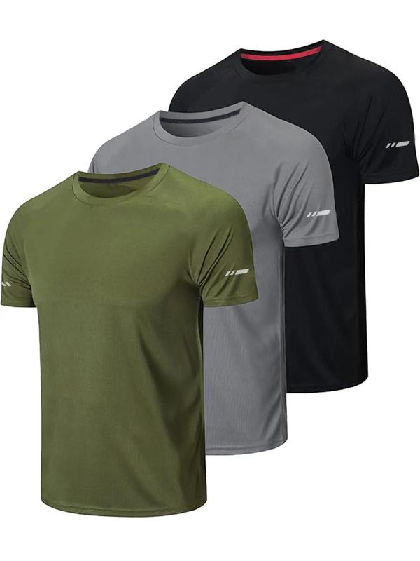 Men's Solid Color Round Neck Sports Tee, Quick Drying Breathable Short Sleeve T-shirt, Men's T-shirts, Casual Sporty Top for Gym Exercise & Running