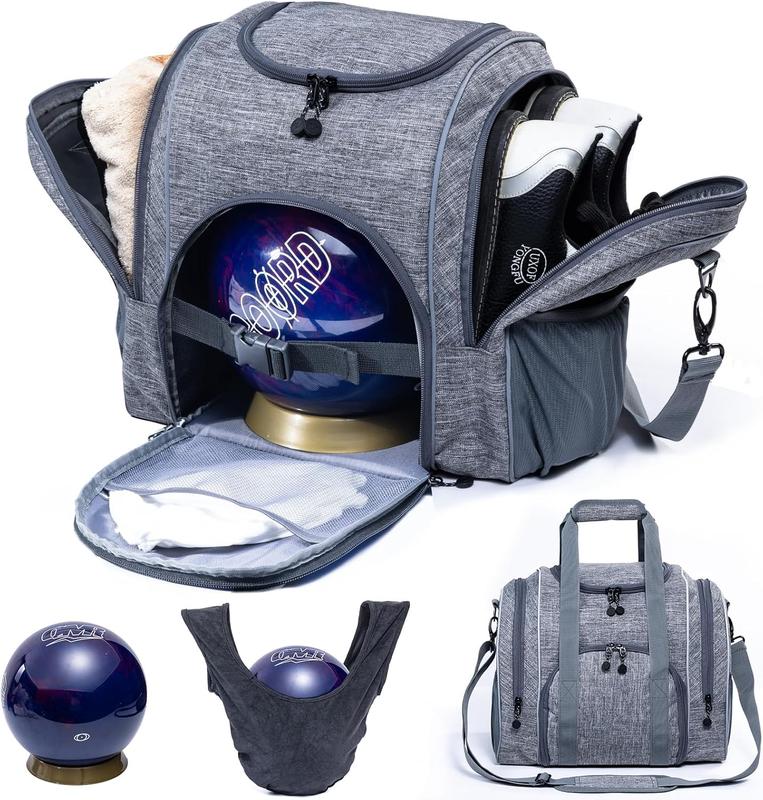 Bowling Ball Bag for Single Ball with Bowling Ball Cup and Microfiber Bowling Ball Polisher Bag - Bowling Ball Tote - Bowling Bag with Bowling Ball Holder - Bowling Gifts - Bowling Accessories