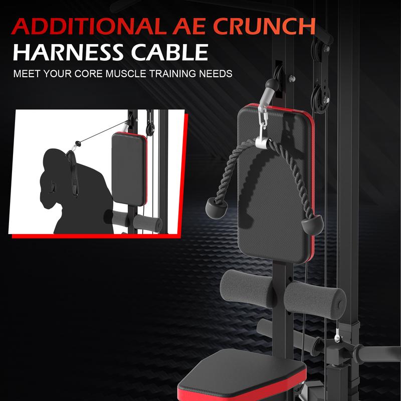 LAT Tower, LAT Pull Down and LAT Row Cable Machine with Flip-Up Footplate, High and Low Pulley Station with AB Crunch Harness, Home Gym Back Exercise Weight Machine