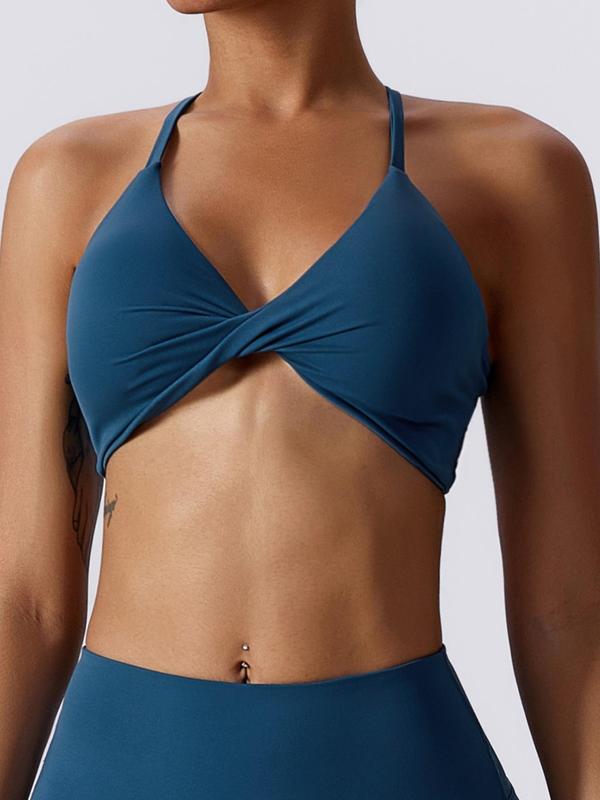 Women's Solid Twist Cut Out Sports Bra, Wireless Sports Bra for Women, Quick-drying High Stretch Seamless Yoga Lingerie Top for Back To School, Pickleball Tennis Bras, Ladies Sportswear, Fall Underwear, Women's Fall Clothing