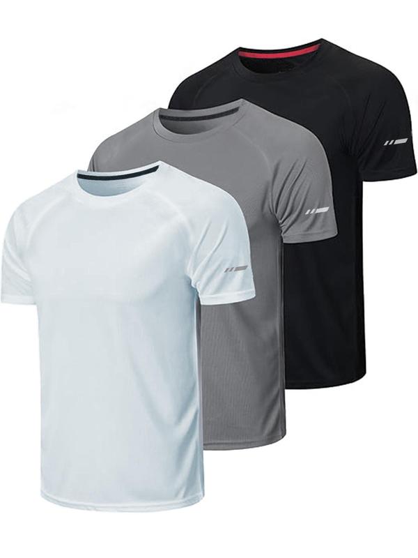 Men's Solid Color Round Neck Sports Tee, Quick Drying Breathable Short Sleeve T-shirt, Men's T-shirts, Casual Sporty Top for Gym Exercise & Running