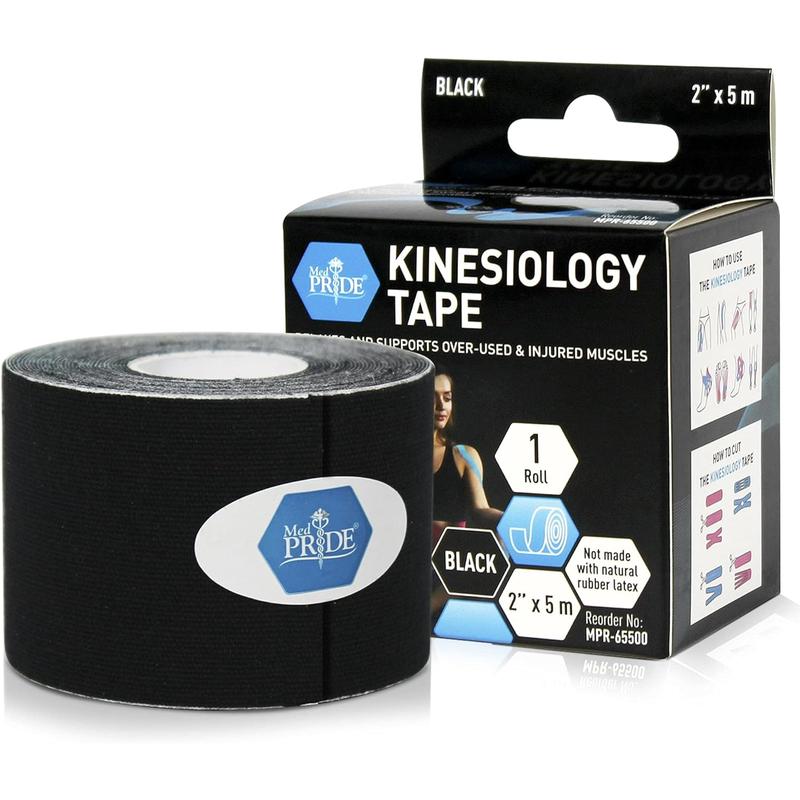 MED PRIDE Kinesiology Tape – Black [2” X 16.4 Feet] Latex-Free Athletic Tape for Pain Relief, Injured Muscle Support - Therapeutic Sports Tape Stabilizes Knee, Muscle & Joints – 1 Uncut Roll no brand