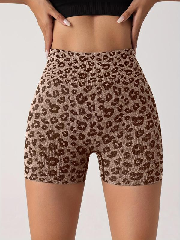 Women's Leopard Print Ruched High Waist Sports Shorts, Casual Comfy Breathable Skinny Shorts for Yoga Gym Workout Running, Gym Shorts, Ladies Sportswear for All Seasons