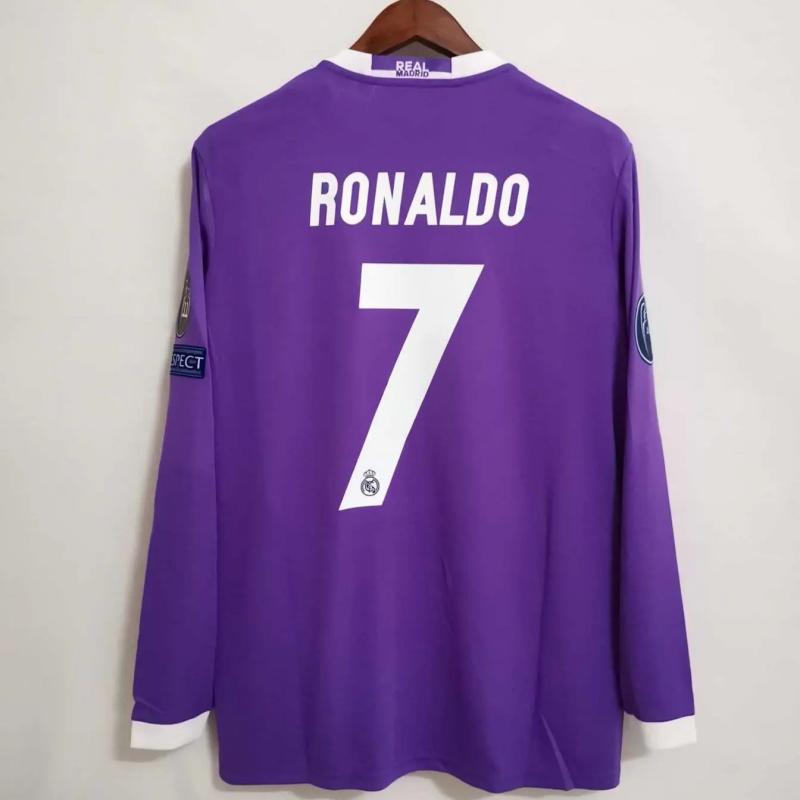 16-17 Purple Sports Soccer Vintage Jersey Football # 7 Cristiano Ronaldo Ball Edition Long Sleeve Breathable Unisex Football Tops