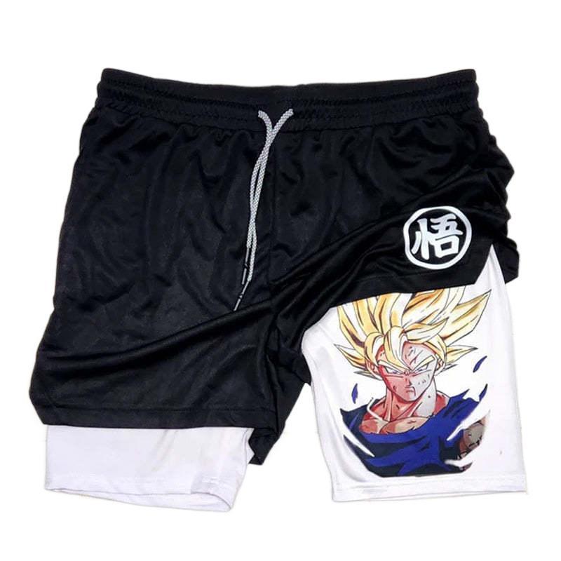 Men Shorts Anime Graphic Gym Shorts 2-in-1 Men Gym Shorts Summer Double Layer Sports Shorts with Inner Pocket Men Training Running Clothes Free shipping,Free delivery