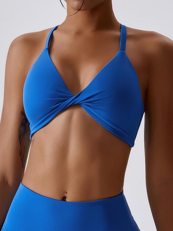 Women's Solid Twist Cut Out Sports Bra, Wireless Sports Bra for Women, Quick-drying High Stretch Seamless Yoga Lingerie Top for Back To School, Pickleball Tennis Bras, Ladies Sportswear, Fall Underwear, Women's Fall Clothing