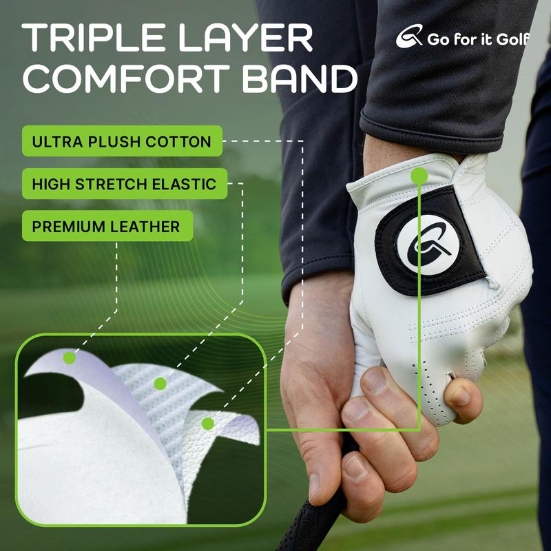 2-Pack Men's Golf Glove Left Hand with Magnetic Strap, Cabretta Leather Dry & Fresh Between Shots, Comfortable and Durable Design (2 Pack) golf gift