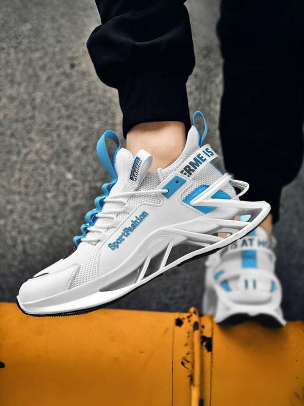 Sporty Men's Letter Print Hollow Out Design Lace Up Running Shoes, Sport Breathable Comfortable Sneakers, Men's Running Shoes, Male All-match Round Toe Sports Shoes for Daily Wear