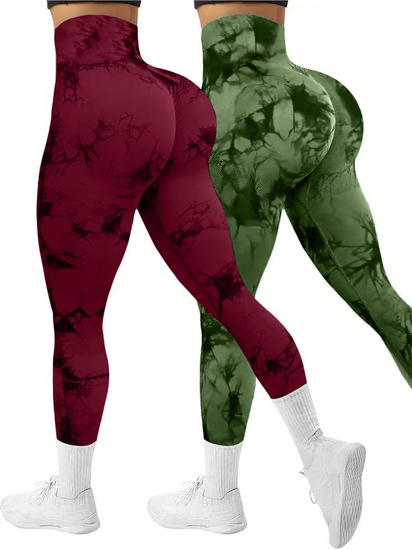 2 Pack Tie Dye High Waisted Workout Leggings for Women, Rear Lifting Tummy Control Yoga Gym Athletic Pants high waist squat proof compression tights