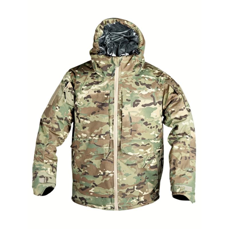 Casual Hooded Camo Fleece Jacket for Men - Cotton Blend 35%, Polyester 65%, Non-Stretch Fabric with Hidden Pockets, Long Sleeve, Winter Season, Hiking & Daily Wear, Water-Resistant Windproof Thick Warm Coat - M65 Tactical Field Jacket