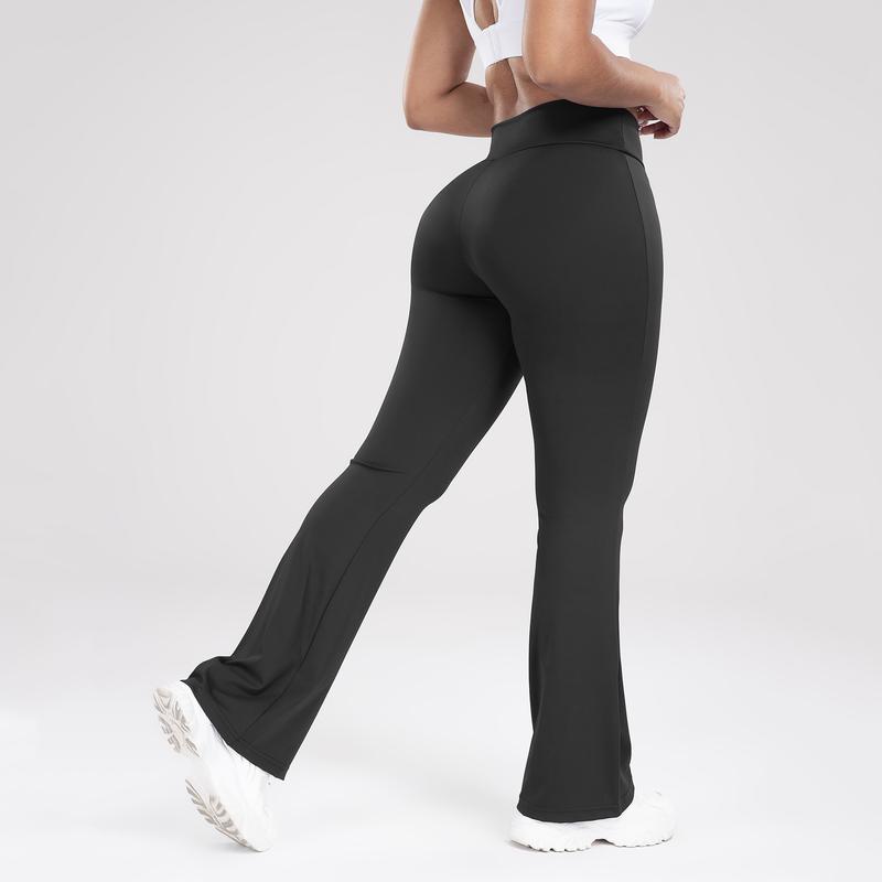 Women's Solid Color Crossover Flare Leggings,High Waisted Casual Stretchy Workout Yoga Pants, Sports Leggings Gymwears Pants Athletic Outfit