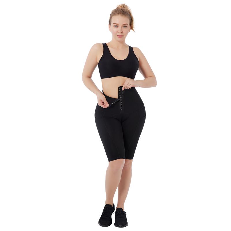 FeelinGirl Tummy Control Compression Shorts for Women with Pockets Waist Trainer Corset Athletic Leggings