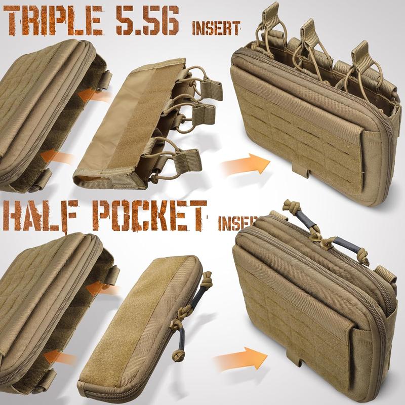 Molle Admin Pouch of Kangaroo Style, Tactical Utility Tool Pouch with Mag Zipper Strip Insert Modular EDC Medical Bag Organizer Attachment Patch Included