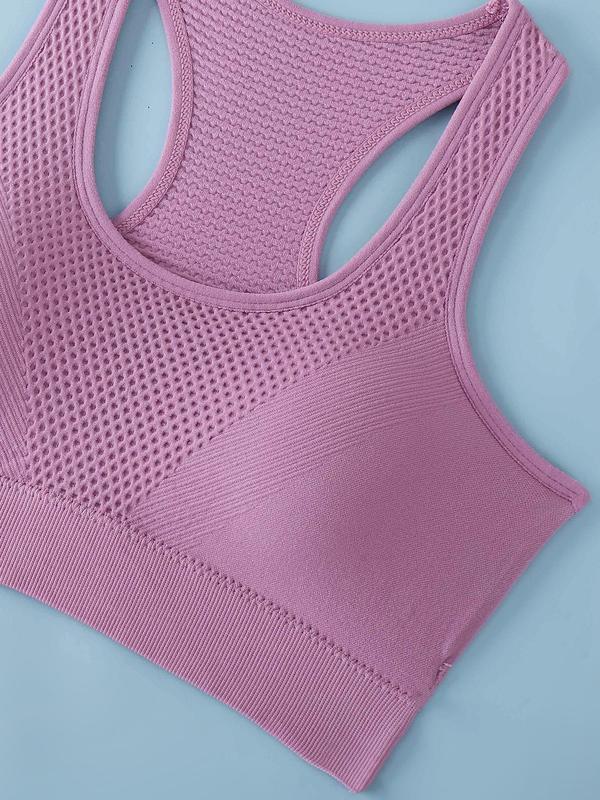 Women's Solid Wireless Sports Bra, Breathable Racer Back Padded Crop Tank Top for Yoga Gym Workout, Workout Sets for Women, Cute Gym Clothes, Ladies Sportswear Clothing for Indoor Outdoor Wear