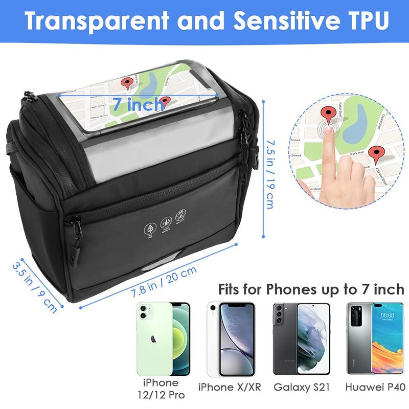 Bike Front Handlebar Bag, Large Reflective Bicycle Handlebar Basket Bag, Waterproof Storage Pannier for Bike Touchable Transparent Phone Holder Pouch