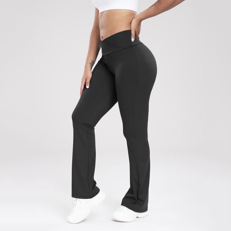 Women's Solid Color Crossover Flare Leggings,High Waisted Casual Stretchy Workout Yoga Pants, Sports Leggings Gymwears Pants Athletic Outfit